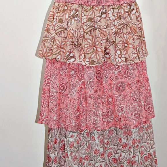 HOUSE OF HARLOW Pink Floral Cotton Smocked Crop Top & Tiered Maxi Skirt Set NWT. - Picture 5 of 13